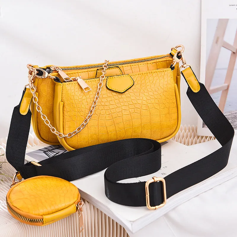 New women's version small fresh fashion triplets women's bag textured shoulder handbag