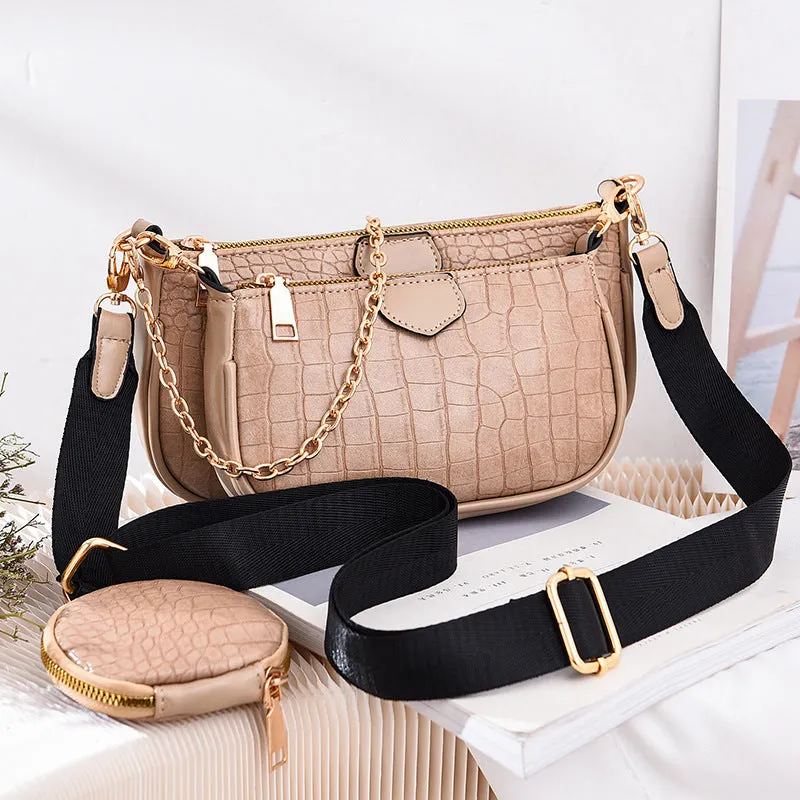 New women's version small fresh fashion triplets women's bag textured shoulder handbag