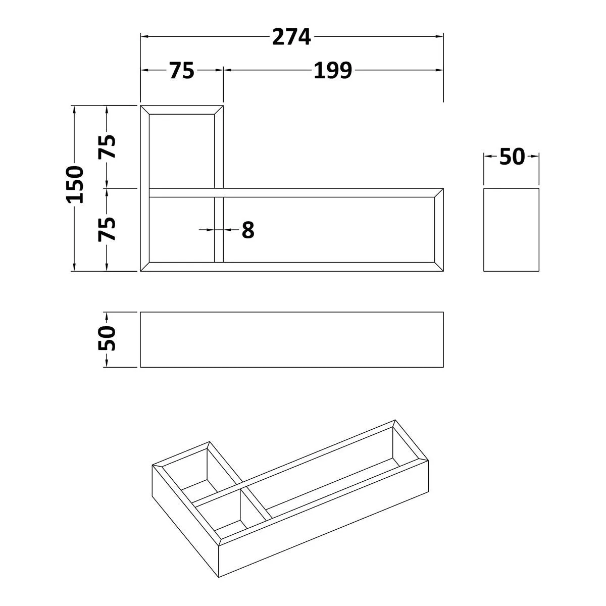 Nuie Lunar L-Shaped Bamboo Drawer Organiser