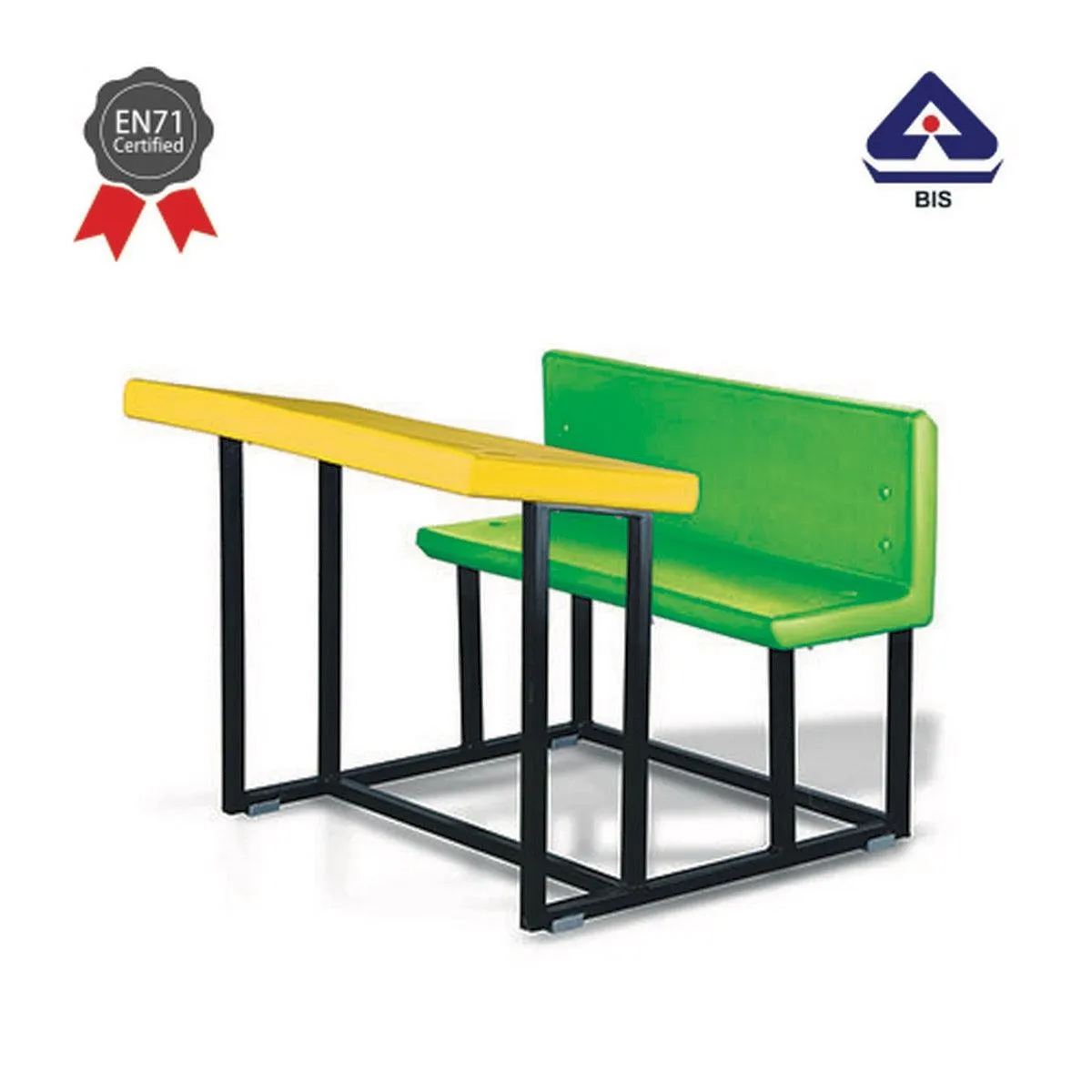 Ok Play Double Team Desk, Attached Chair And Table, Perfect For Home And School, Yellow & Green, 5 to 10 Years