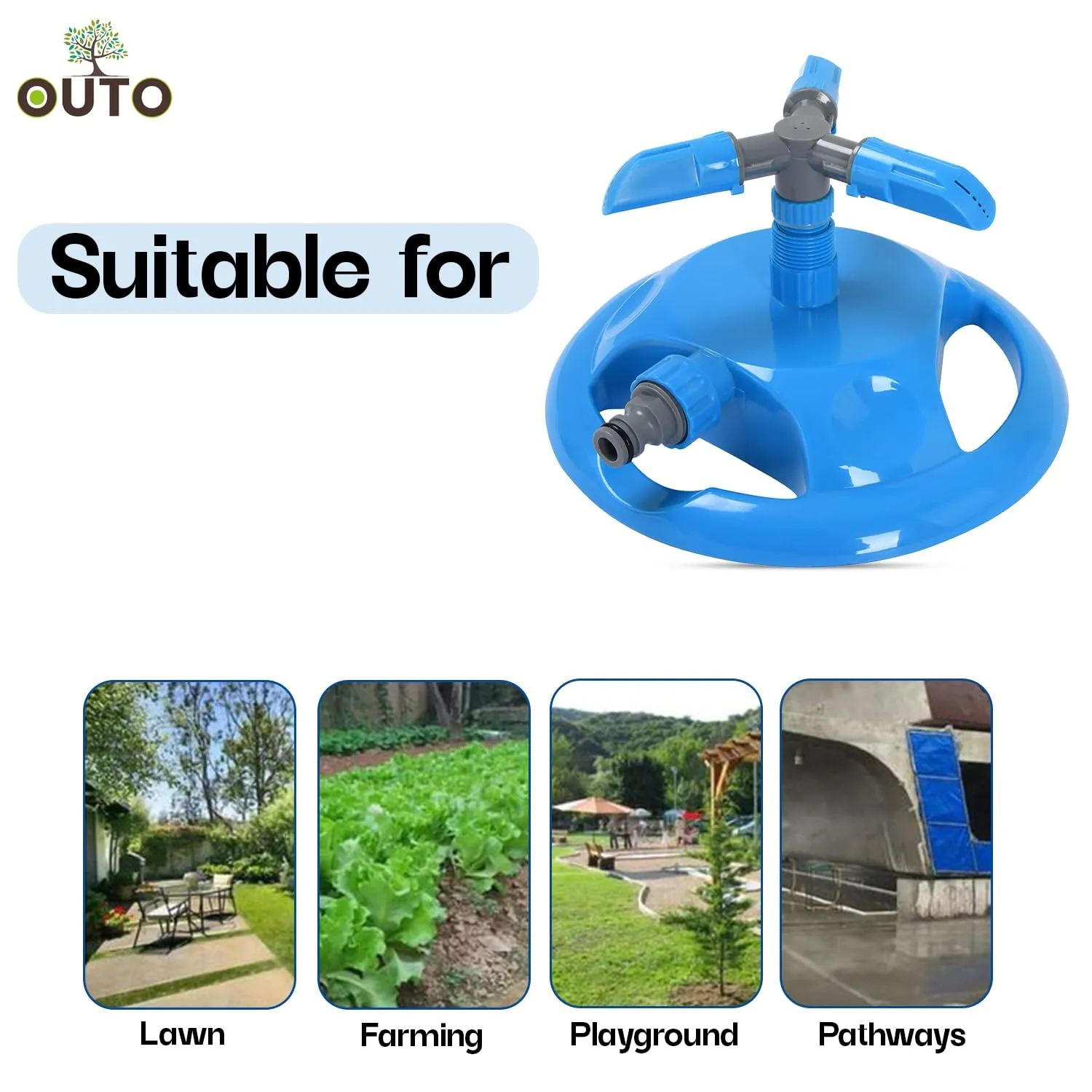 OUTO Automatic Garden Sprinkler 360 Degree Rotating Adjustable 3 Arm Water Sprayer for Watering Plants Outdoor Lawn Yard Irrigation System (Coverage Upto 2000 sqft)