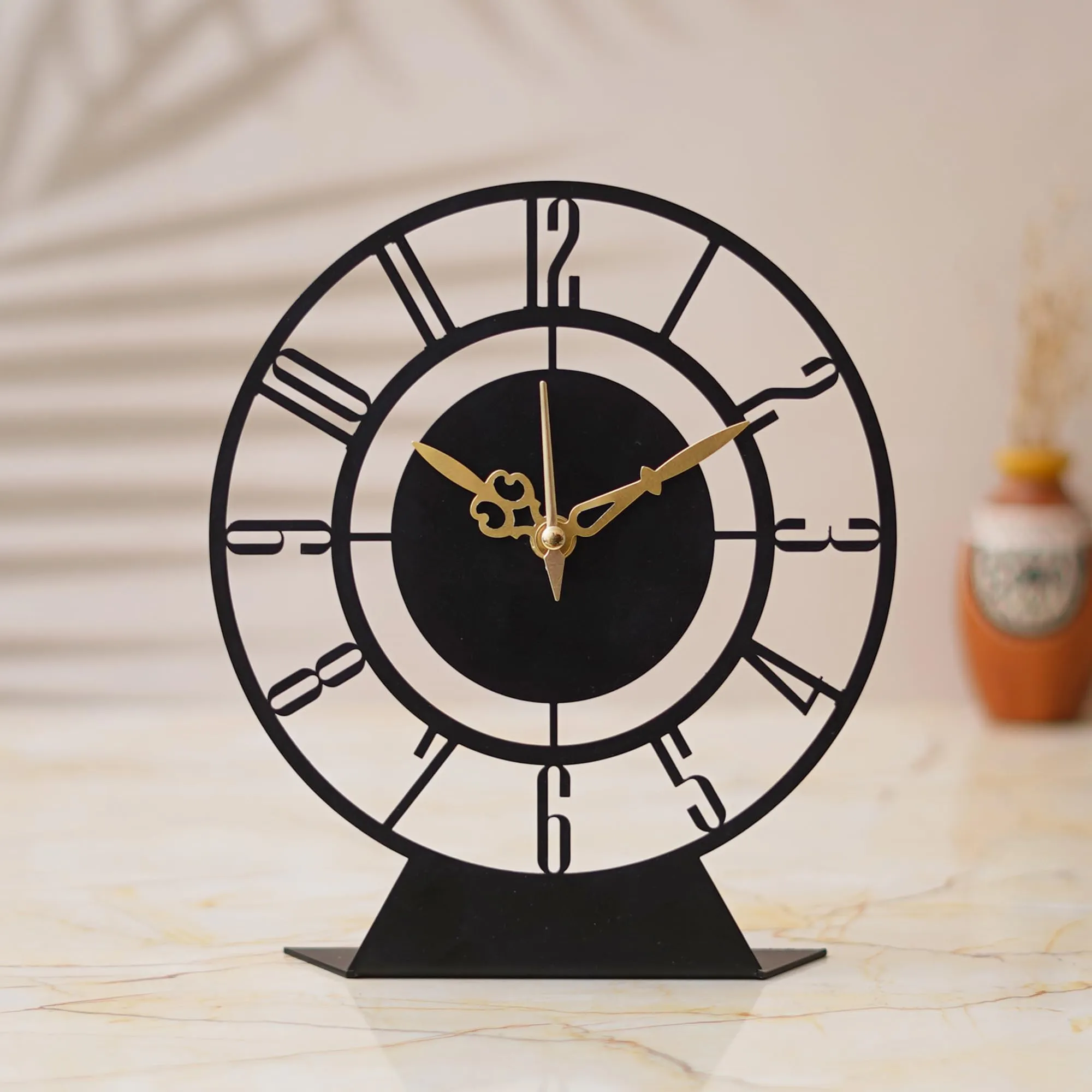 PALVIT CRAFT Designer Metal Table Clock, for Office/Study Table || 7 inch Diameter || Matte Black