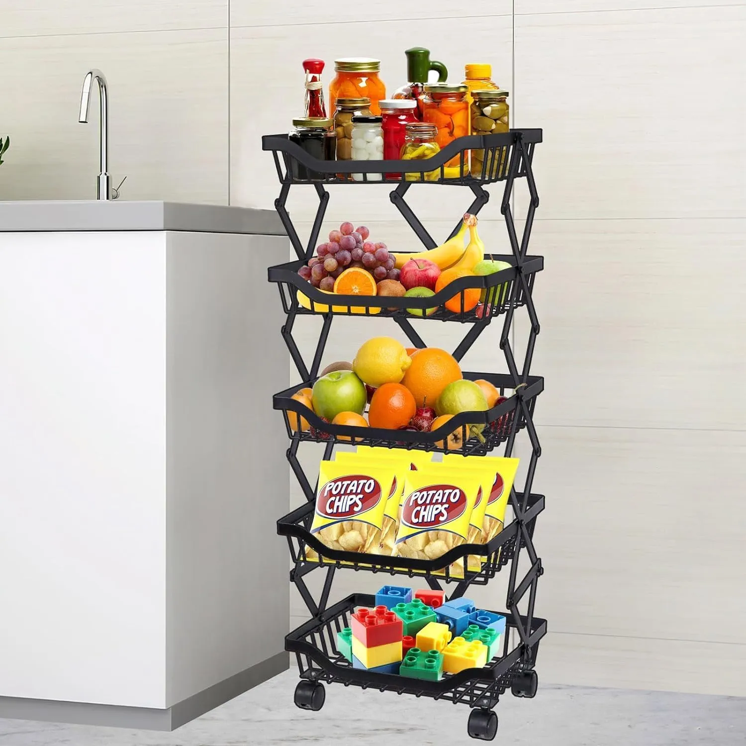 Plantex Vegetable Trolley for Kitchen/Fruit Trolley for Kitchen/Vegetable Rack for Kitchen/Kitchen Vegetable Storage Rack/Rust-Resistant |Unbreakable (5 Layer)