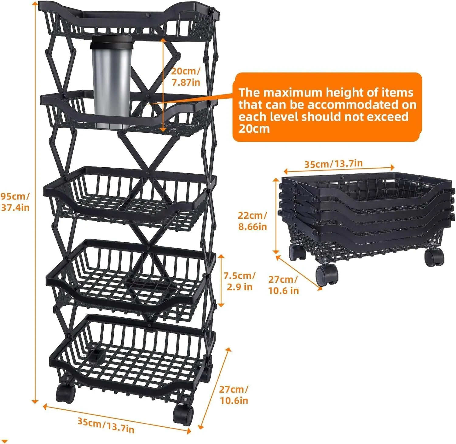 Plantex Vegetable Trolley for Kitchen/Fruit Trolley for Kitchen/Vegetable Rack for Kitchen/Kitchen Vegetable Storage Rack/Rust-Resistant |Unbreakable (5 Layer)