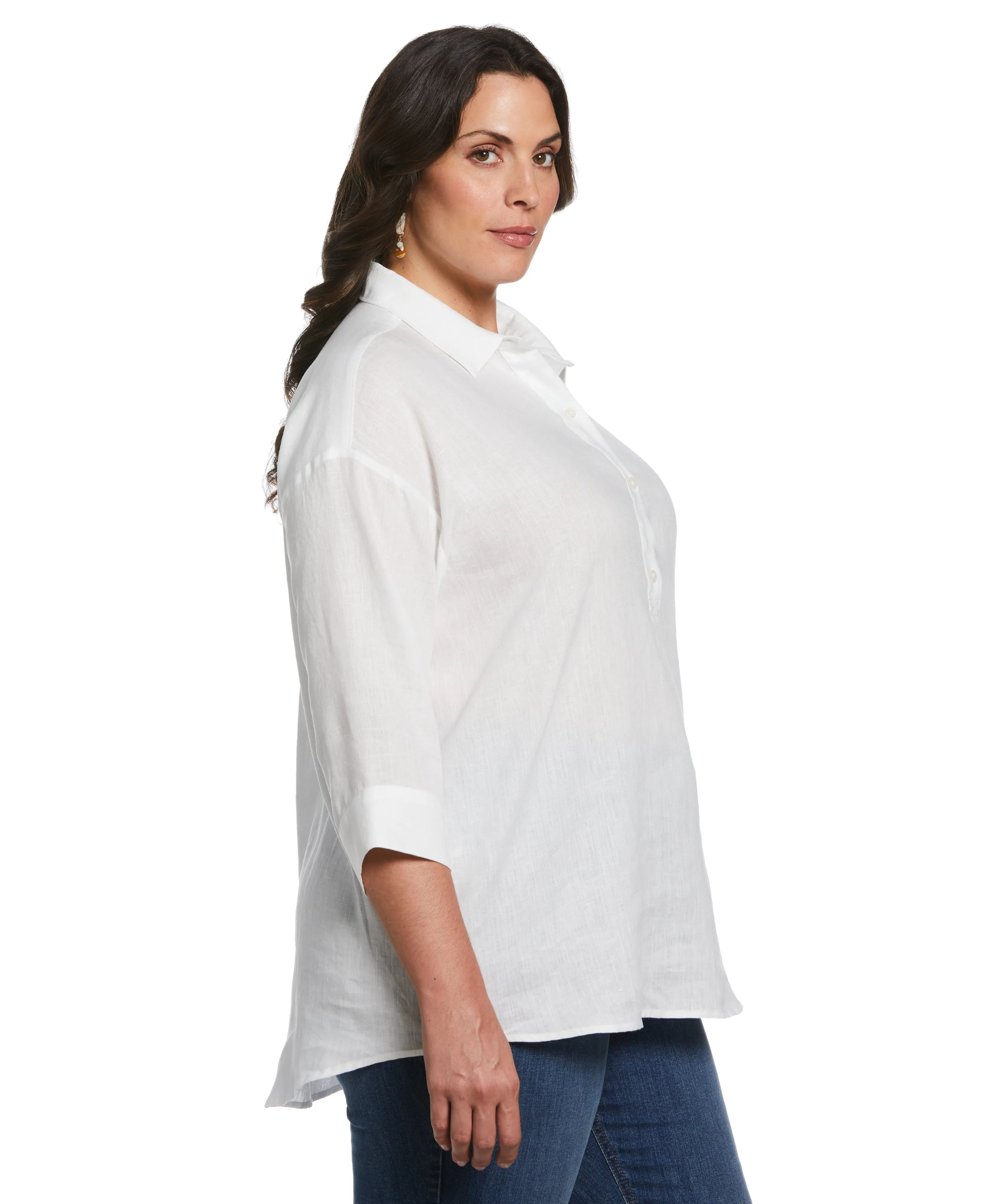 Plus Size Popover Linen Shirt