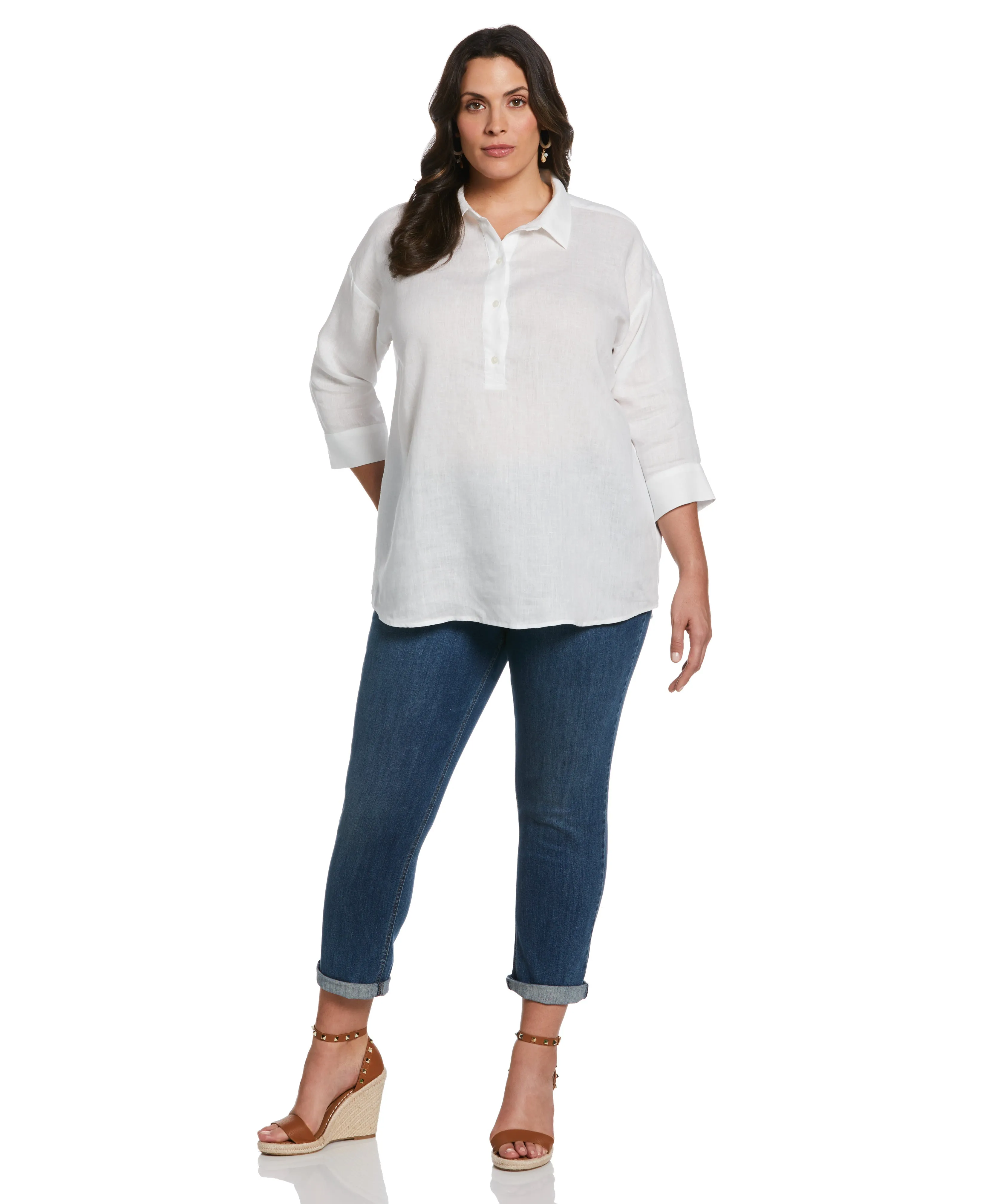 Plus Size Popover Linen Shirt