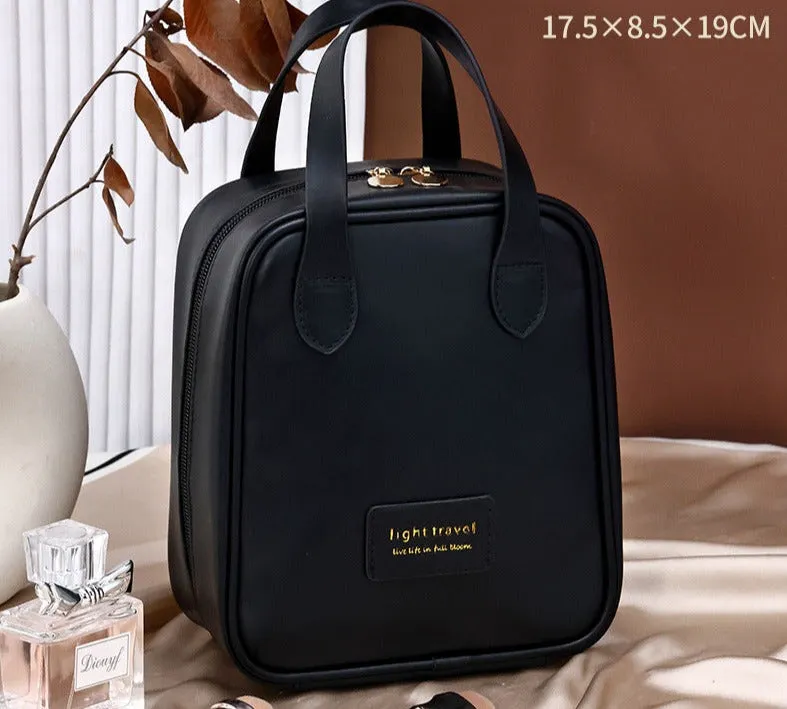 portable cosmetic bag with large capacity and high-end sense PU double zipper portable ins style high-looking travel cosmetic bag