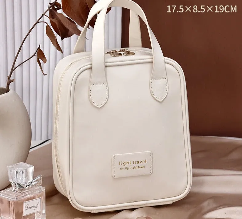 portable cosmetic bag with large capacity and high-end sense PU double zipper portable ins style high-looking travel cosmetic bag