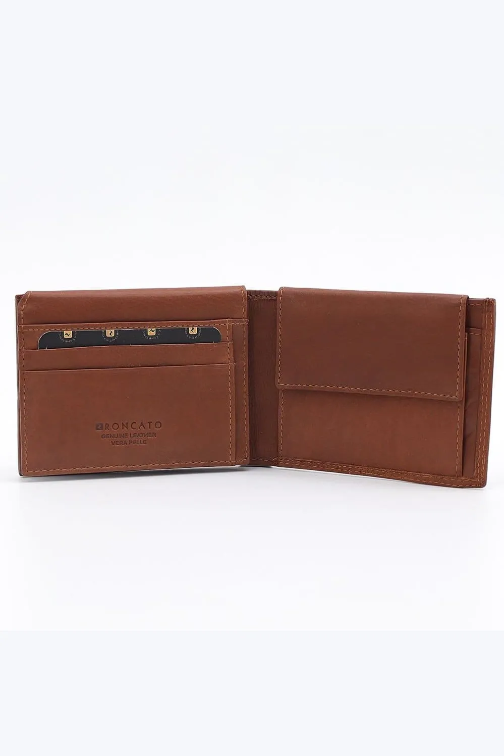 R Roncato Men's Leather Wallet Nappa Style, Equipped With Coin Purse, Spaces for Credit Cards, Id Card and Banknotes