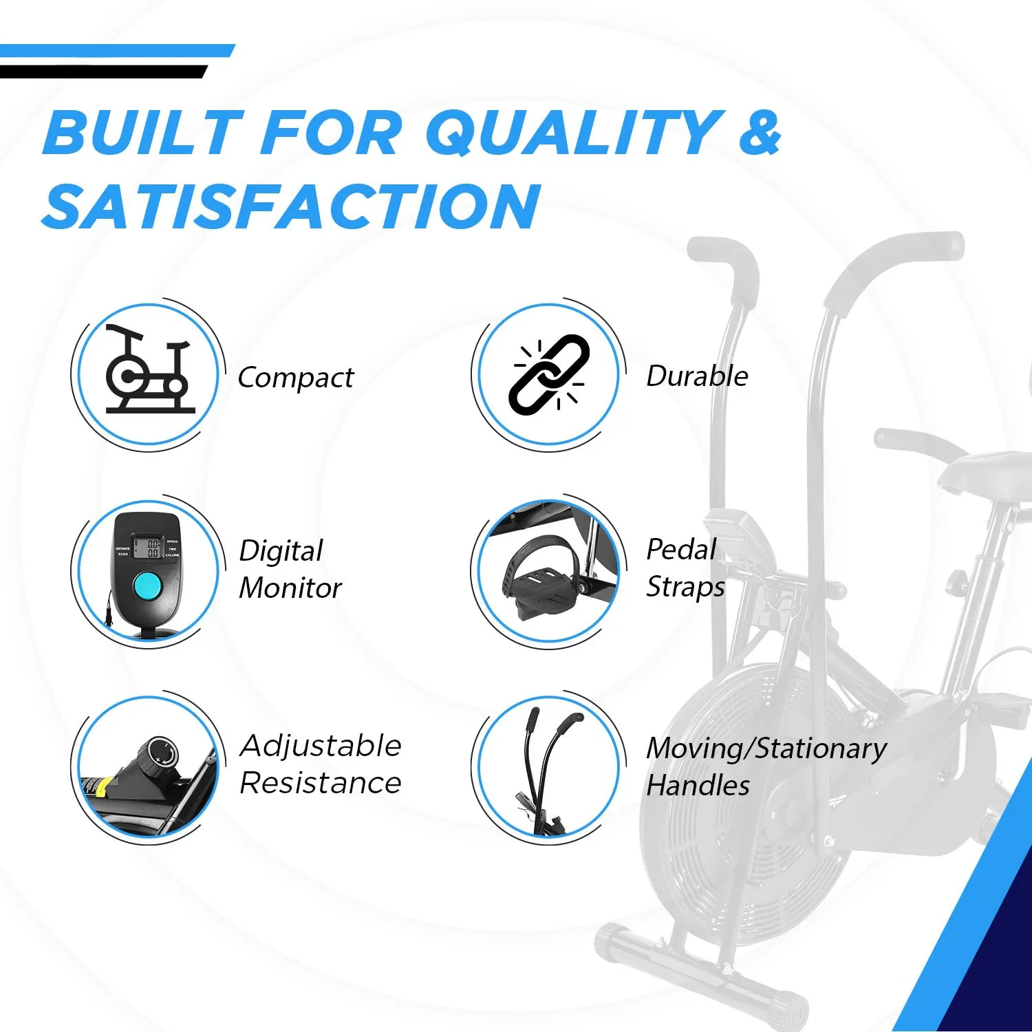 Reach AB 110 BH Upright Exercise Bike with Back Support & Seat Handle | Adjustable Resistance, Cushioned Seat with Moving/ Stationary Handles | Max User Weight 110 Kg | Fitness Cycle for Home Workout