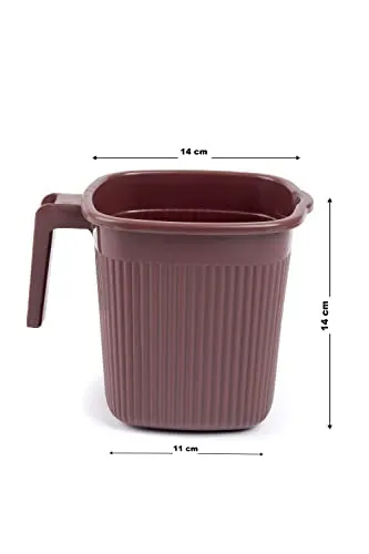 Regalo Square Ribbed Funk Bathroom Set (Bucket 25 L  Mug 1.5 L) (Dark Brown, Plastic)