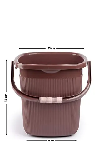 Regalo Square Ribbed Funk Bathroom Set (Bucket 25 L  Mug 1.5 L) (Dark Brown, Plastic)