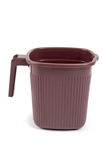 Regalo Square Ribbed Funk Bathroom Set (Bucket 25 L  Mug 1.5 L) (Dark Brown, Plastic)