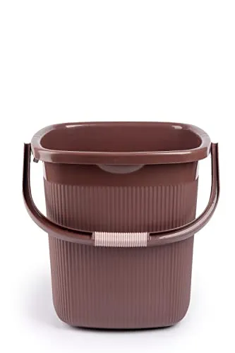 Regalo Square Ribbed Funk Bathroom Set (Bucket 25 L  Mug 1.5 L) (Dark Brown, Plastic)