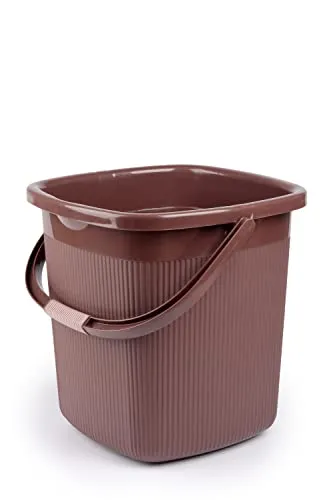 Regalo Square Ribbed Funk Bathroom Set (Bucket 25 L  Mug 1.5 L) (Dark Brown, Plastic)