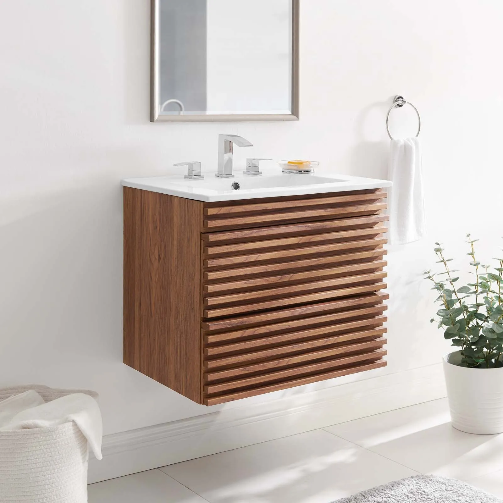 Render 24" Wall-Mount Bathroom Vanity Walnut White