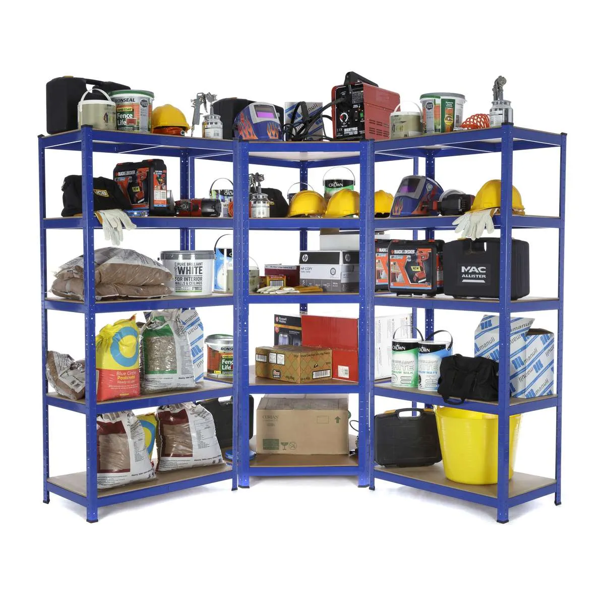 Select Your Size - 3 Bay Corner MEGA DEAL Garage Shelving Units / Racking 5 Levels