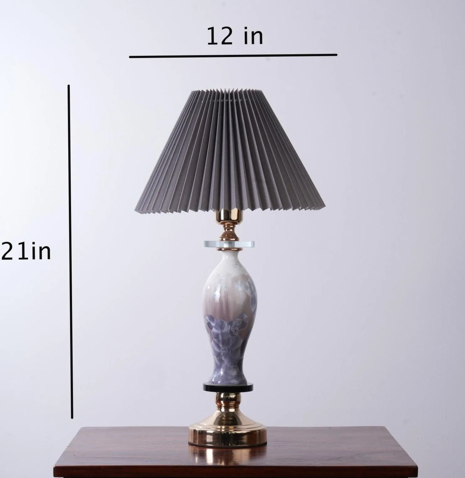 Shade Lamp with Glass Base and Gray Plated Shade| Elegant Vase Shaped with Shade