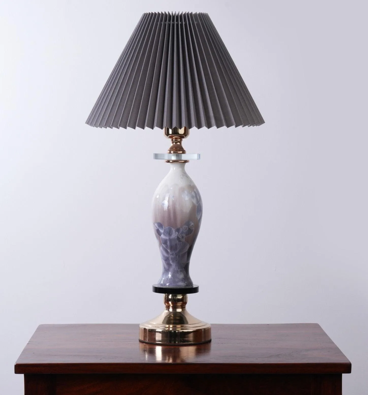 Shade Lamp with Glass Base and Gray Plated Shade| Elegant Vase Shaped with Shade