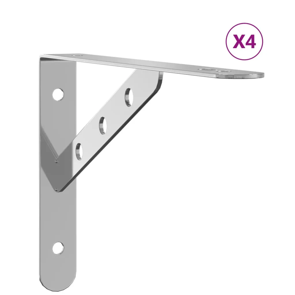 Shelf Brackets 4 pcs 23.5x2.5x15.5 cm Silver Stainless Steel