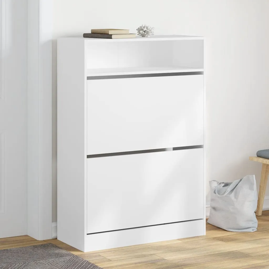 Shoe Cabinet with 2 Flip-Drawers White 80x34x116 cm