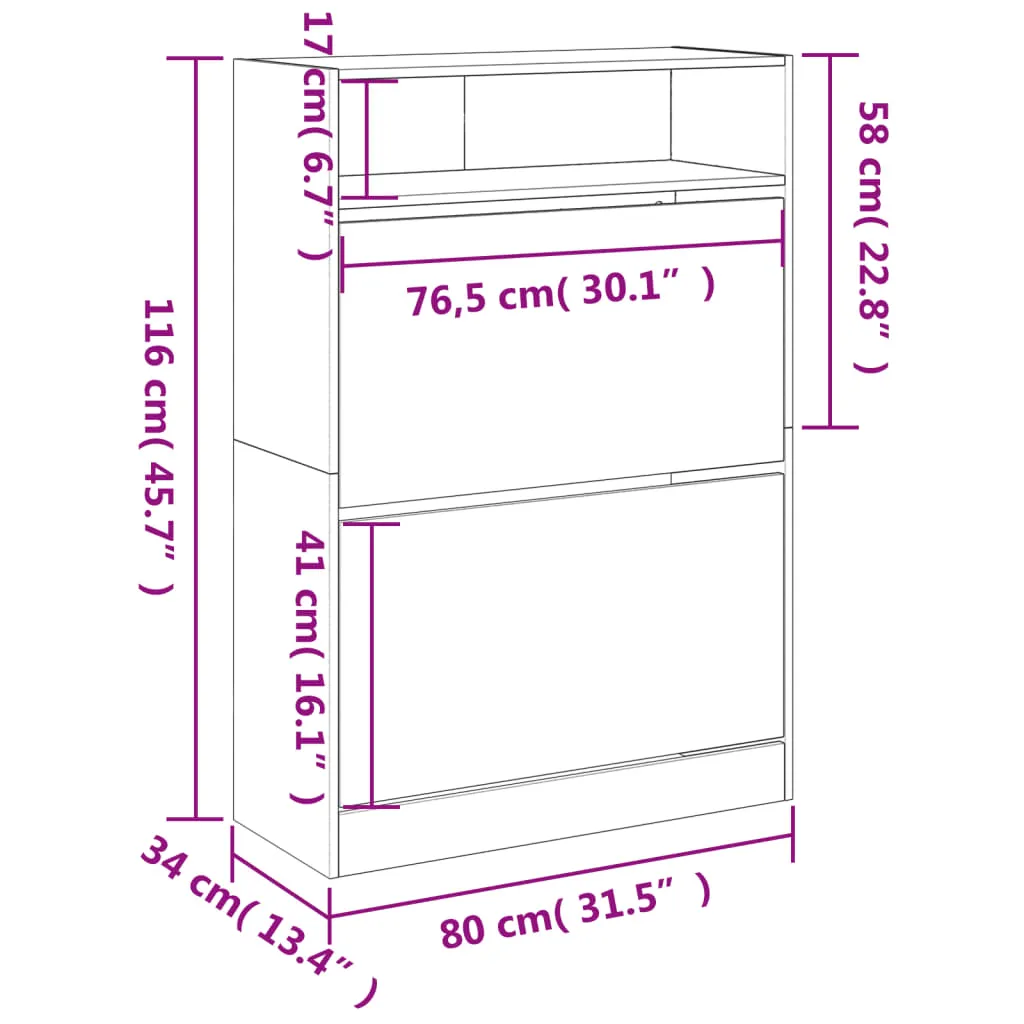 Shoe Cabinet with 2 Flip-Drawers White 80x34x116 cm