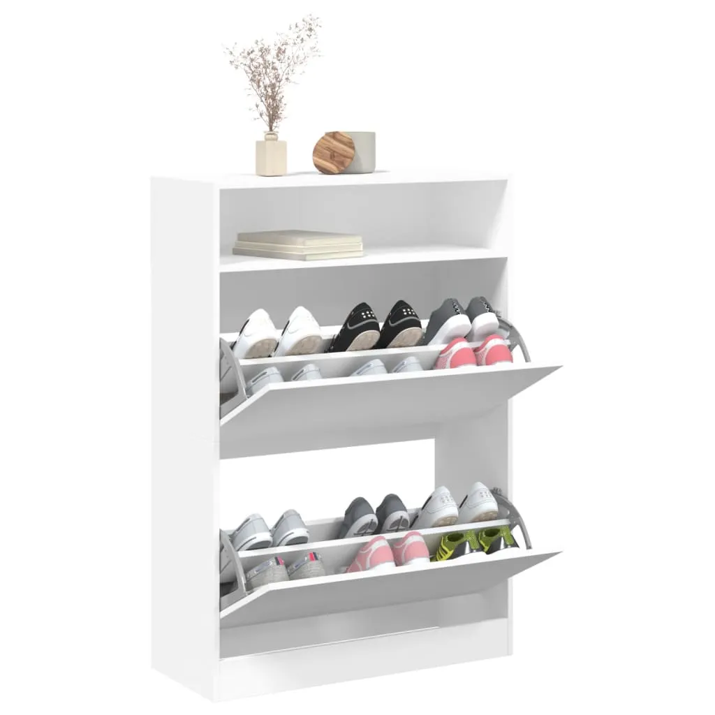 Shoe Cabinet with 2 Flip-Drawers White 80x34x116 cm