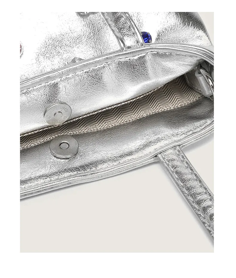 Silver Diamond Handbag Tote Small Bag Love Rhinestone Chain 2023 New Fashion Single Shoulder Crossbody Bag