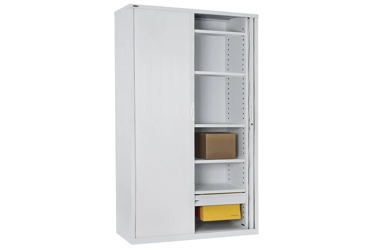 Sonic Tambour Sliding Door Storage Cabinet Metal White - 1981H x 900W