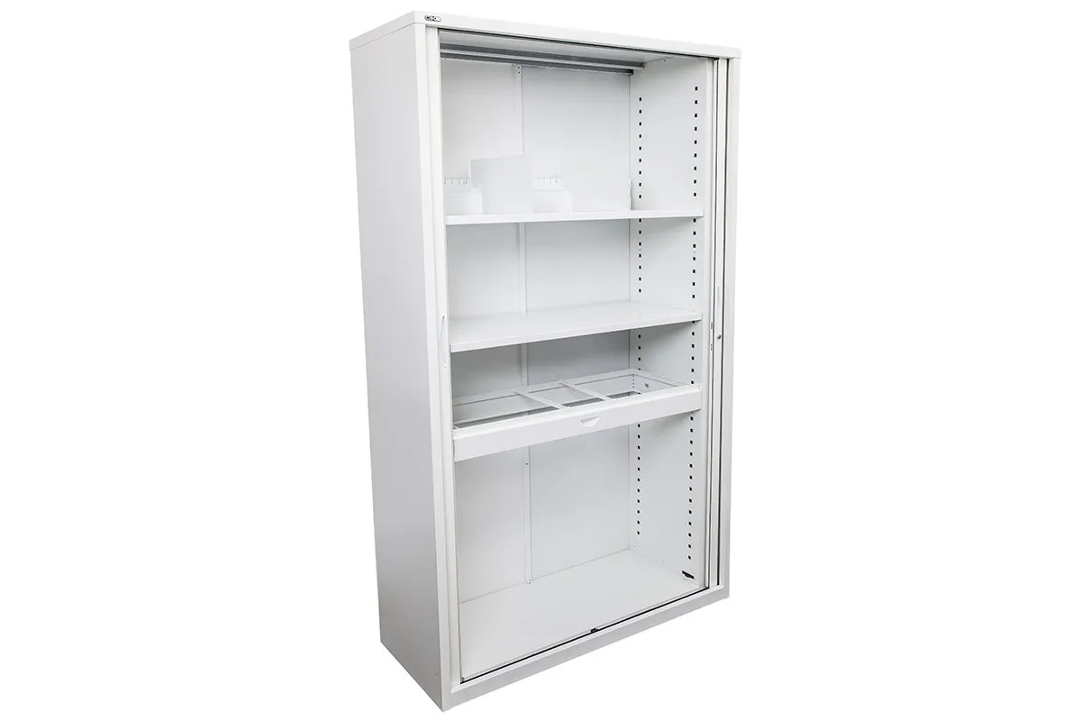 Sonic Tambour Sliding Door Storage Cabinet Metal White - 1981H x 900W