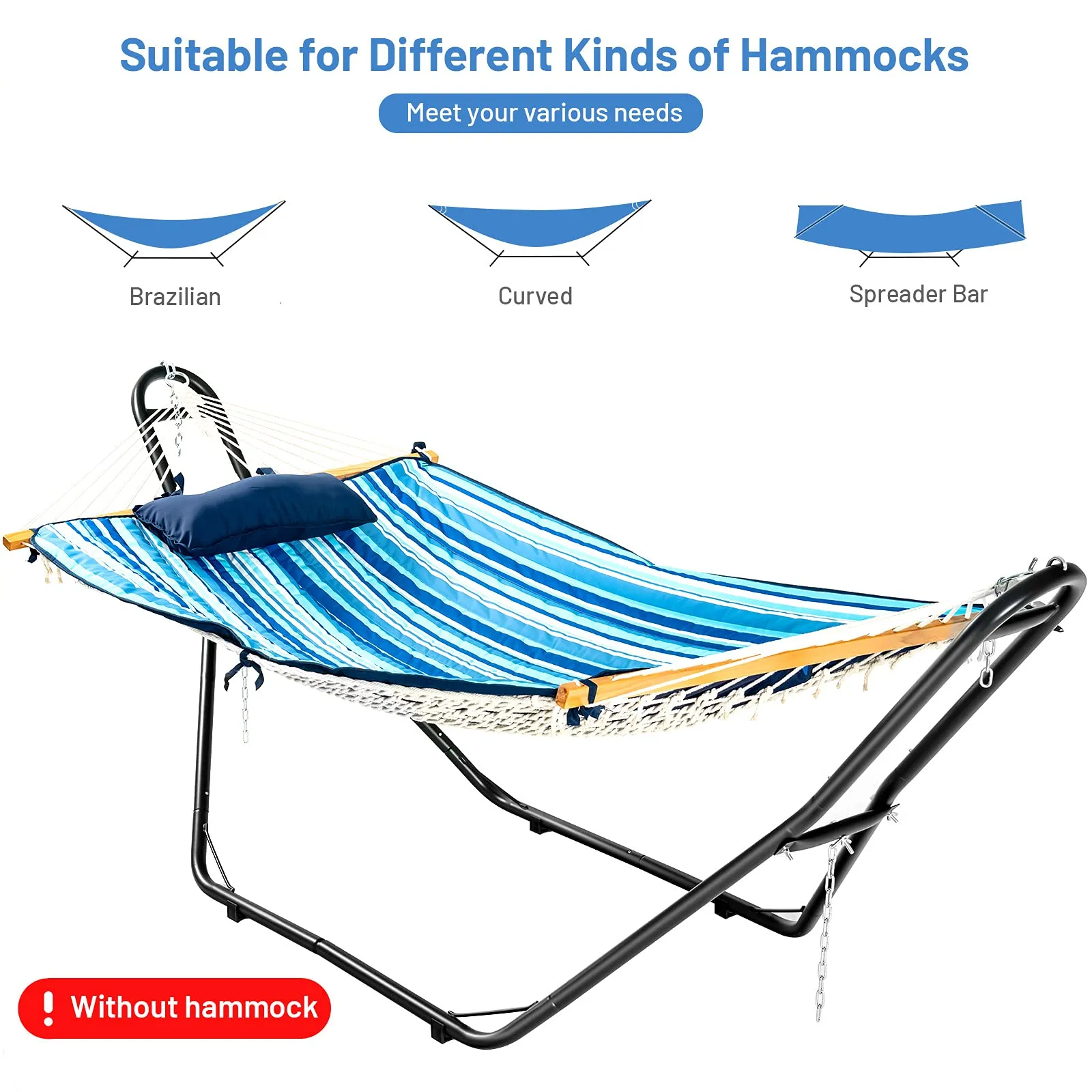 Steel Hammock Stand, Hanging 9-13 Ft Hammock, 2 Person Indoor Outdoor Hammock Stand Only