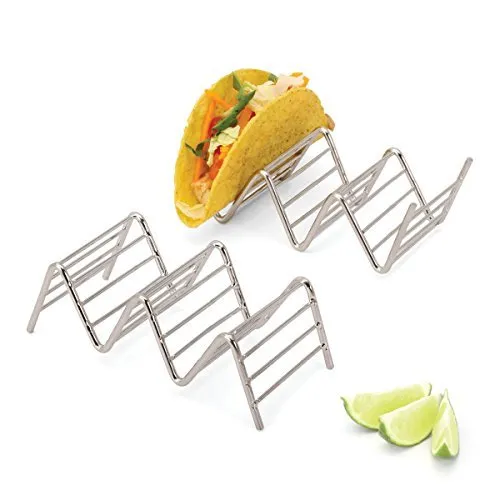 Taco Holders Set of 2 Premium Stainless Steel Stackable Stands, Each Rack Holds 2 or 3