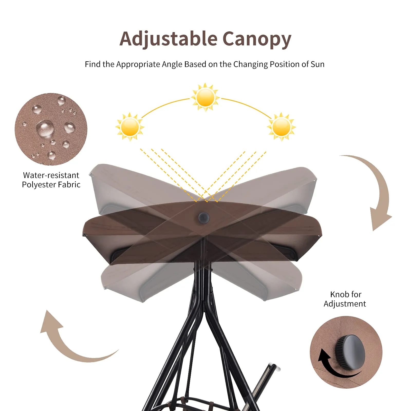 Tangkula 2-Person Patio Swing, Outdoor Porch Swing with Adjustable Canopy & 2 Storage Pocket