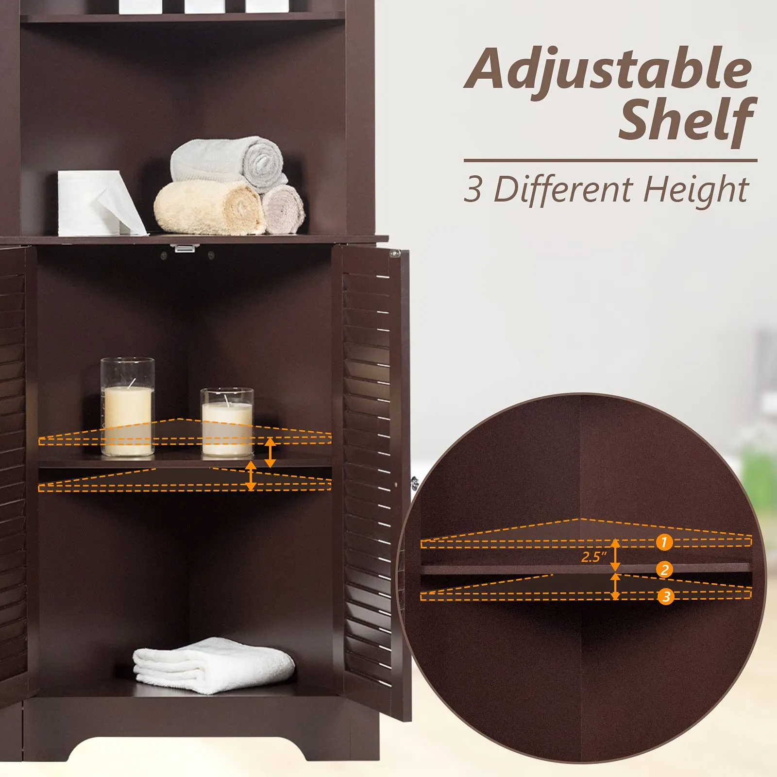 Tangkula Bathroom Corner Storage Cabinet, Free Standing Tall Collection Cabinet with 3 Open Shelves