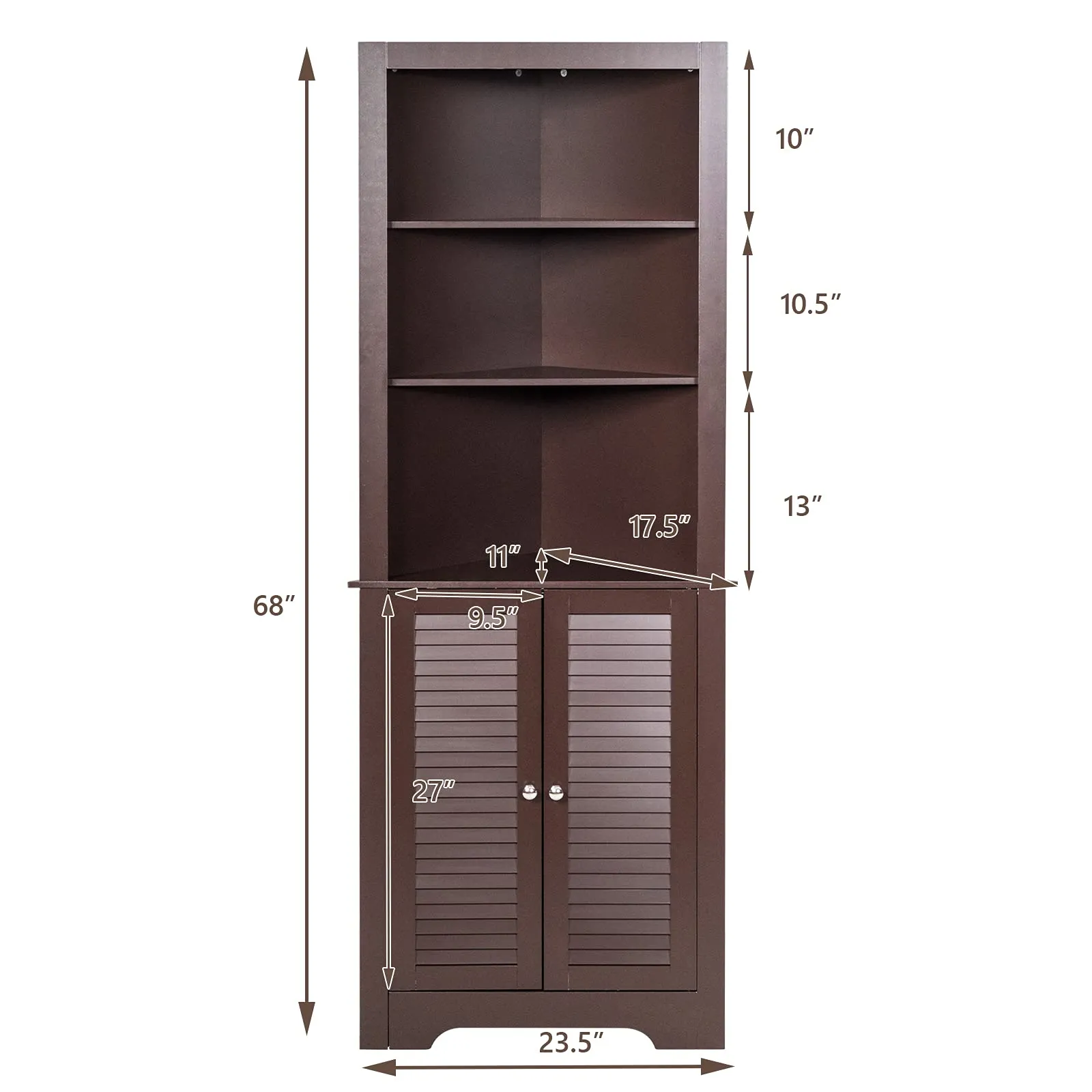 Tangkula Bathroom Corner Storage Cabinet, Free Standing Tall Collection Cabinet with 3 Open Shelves