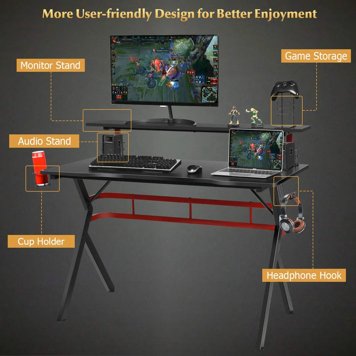 Tangkula Gaming Desk and Chair Set, Ergonomic Gamer Desk & Racing Chair Set Cup Holder, Headphone Hook