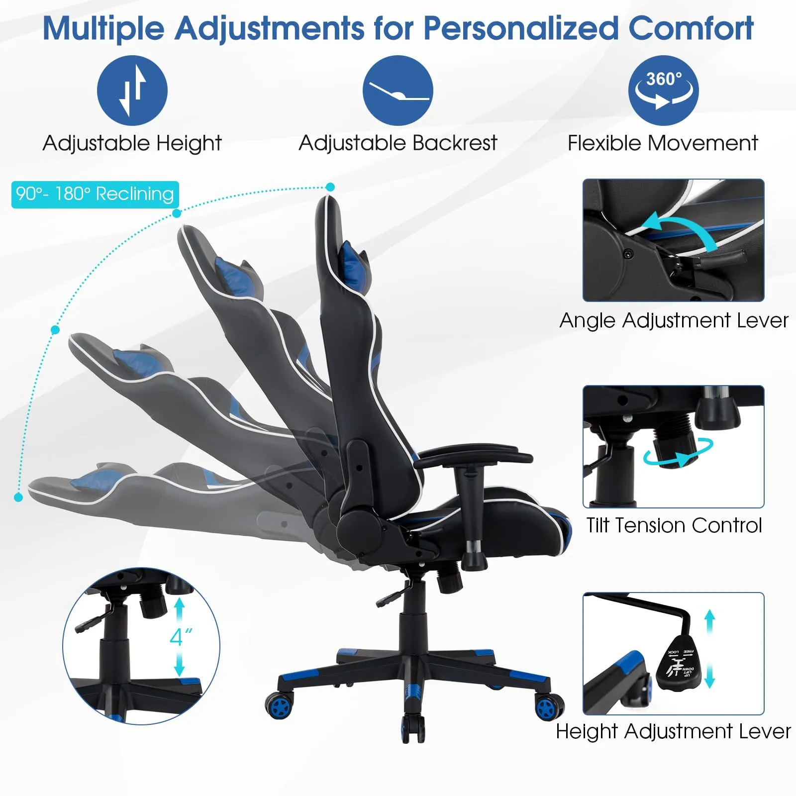 Tangkula Gaming Desk and Chair Set, Ergonomic Gamer Desk & Racing Chair Set Cup Holder, Headphone Hook