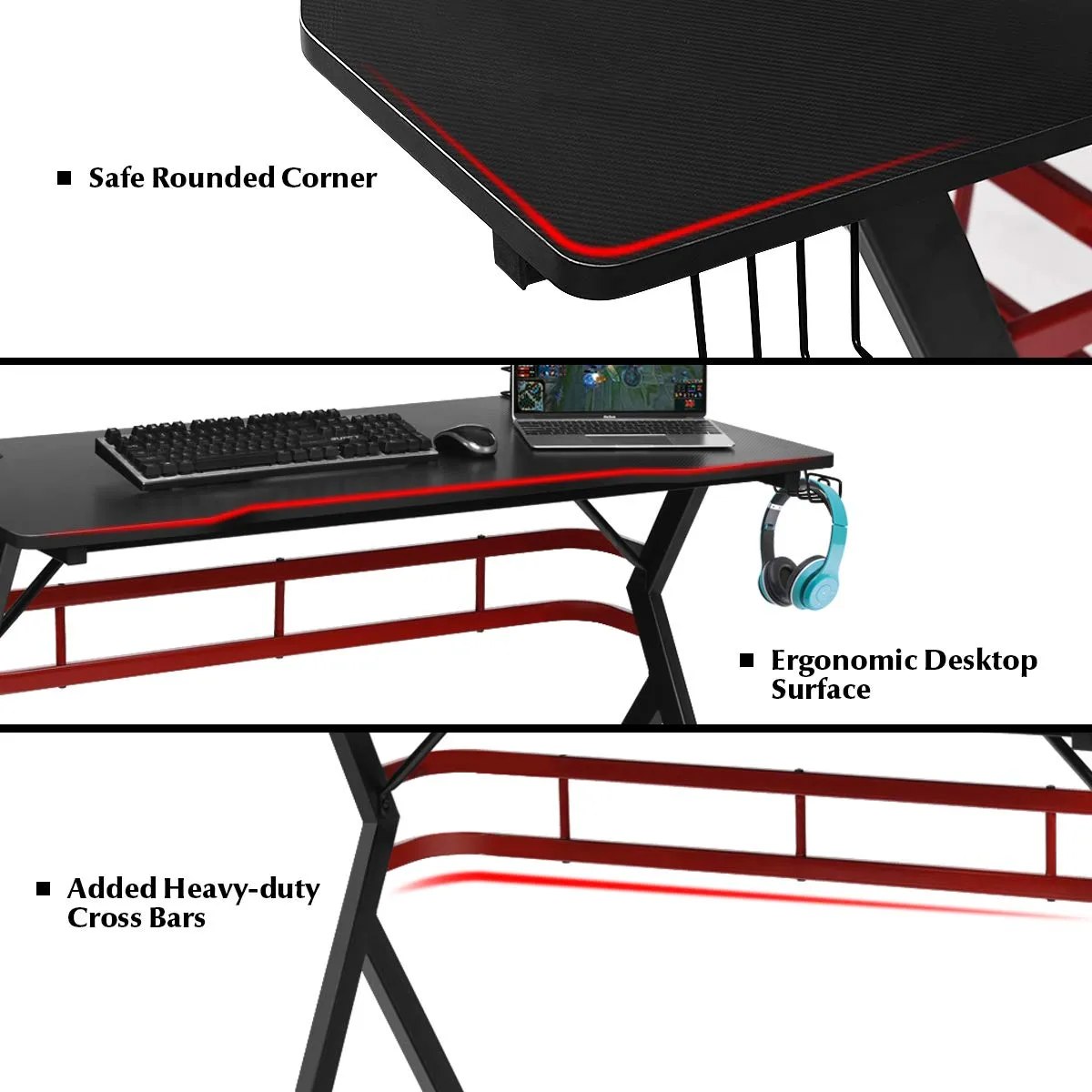 Tangkula Gaming Desk and Chair Set, Ergonomic Gamer Desk & Racing Chair Set Cup Holder, Headphone Hook