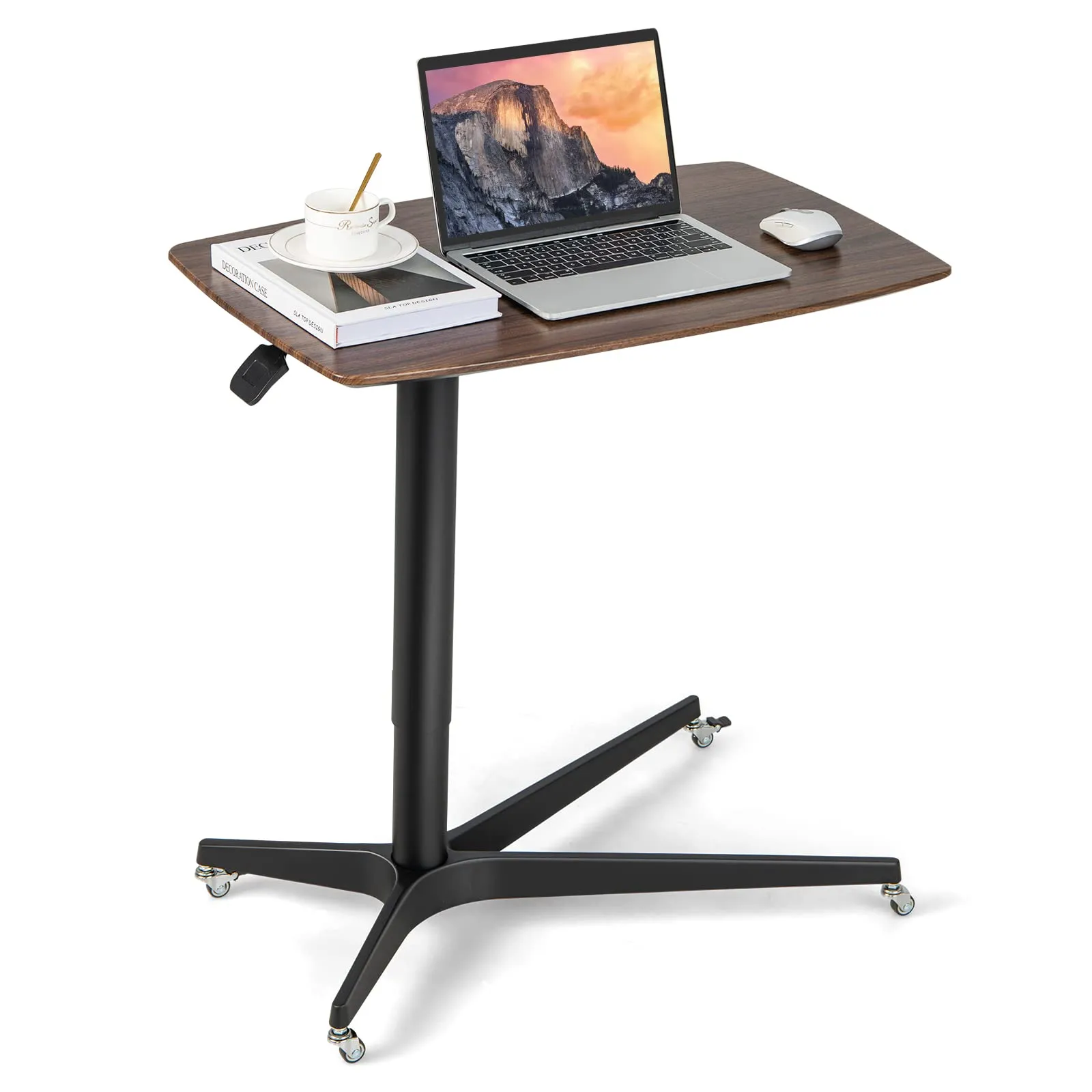 Tangkula Mobile Standing Desk, Height Adjustable Overbed Table, Pneumatic Bedside Table