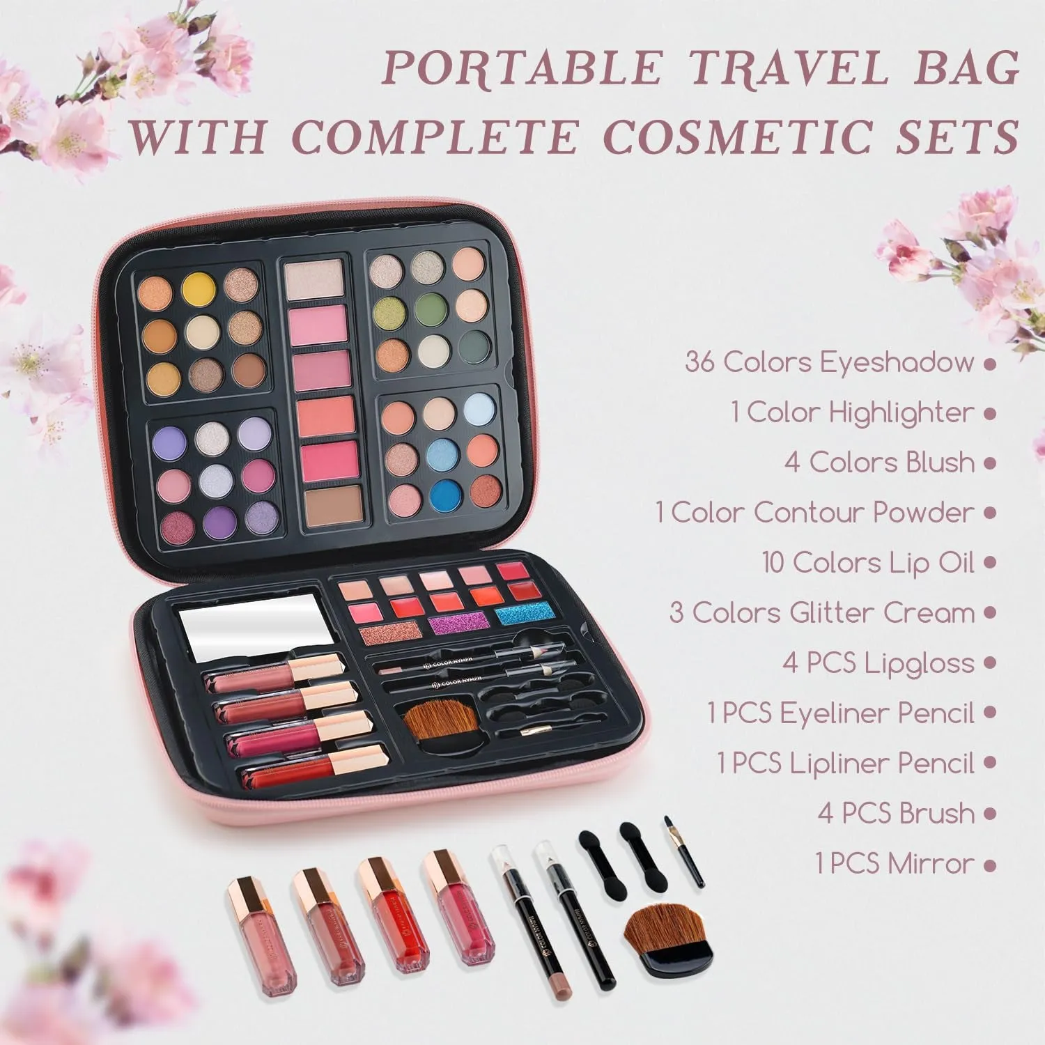 Teen Makeup Starter Kit with 36 Eyeshadow Colors, Lip Products, Brushes & Stylish Handbag (Pink)