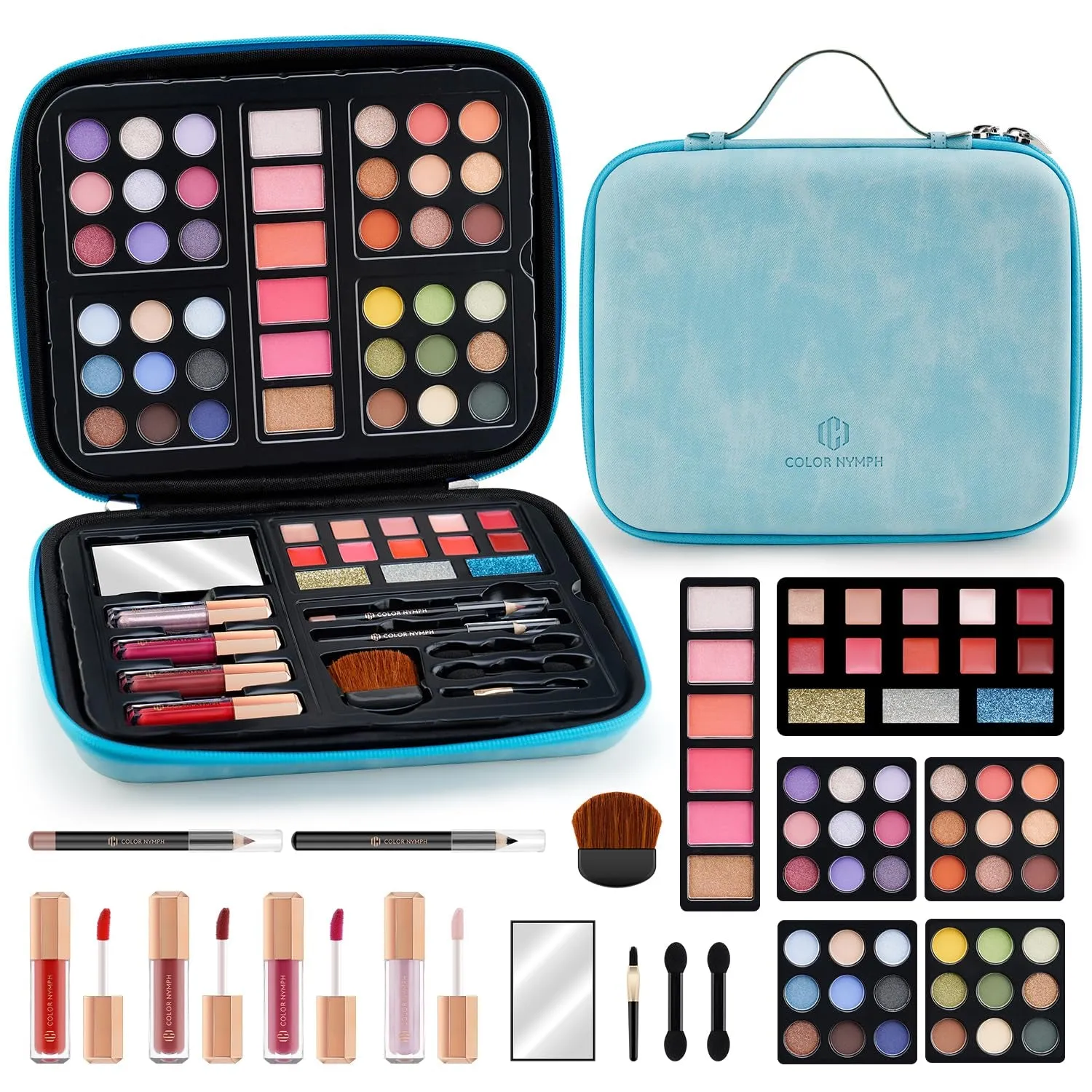 Teen Makeup Starter Kit with 36 Eyeshadow Colors, Lip Products, Brushes & Stylish Handbag (Pink)