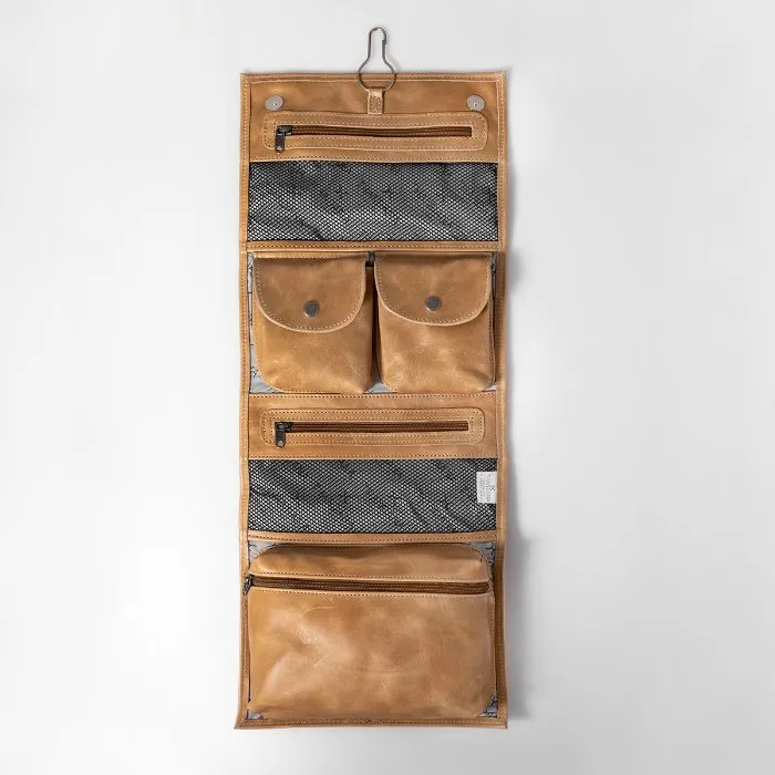 Thandana Roll Up Leather Toiletry Bag With Hook