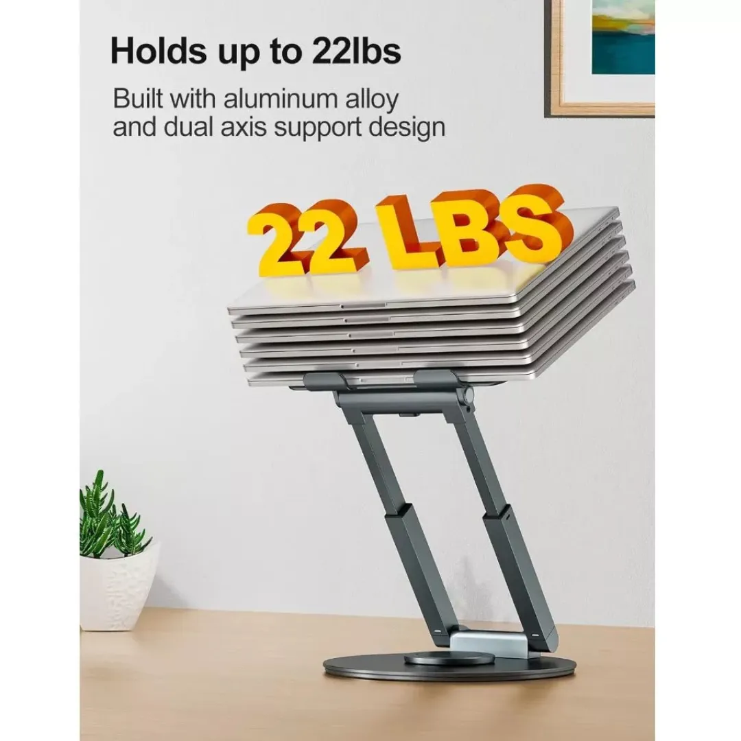 Tounee LS07  Telescopic Laptop Stand for Desk with 360° Swivel Base, Sit to Stand, Height Adjustable, Portable Riser Holder