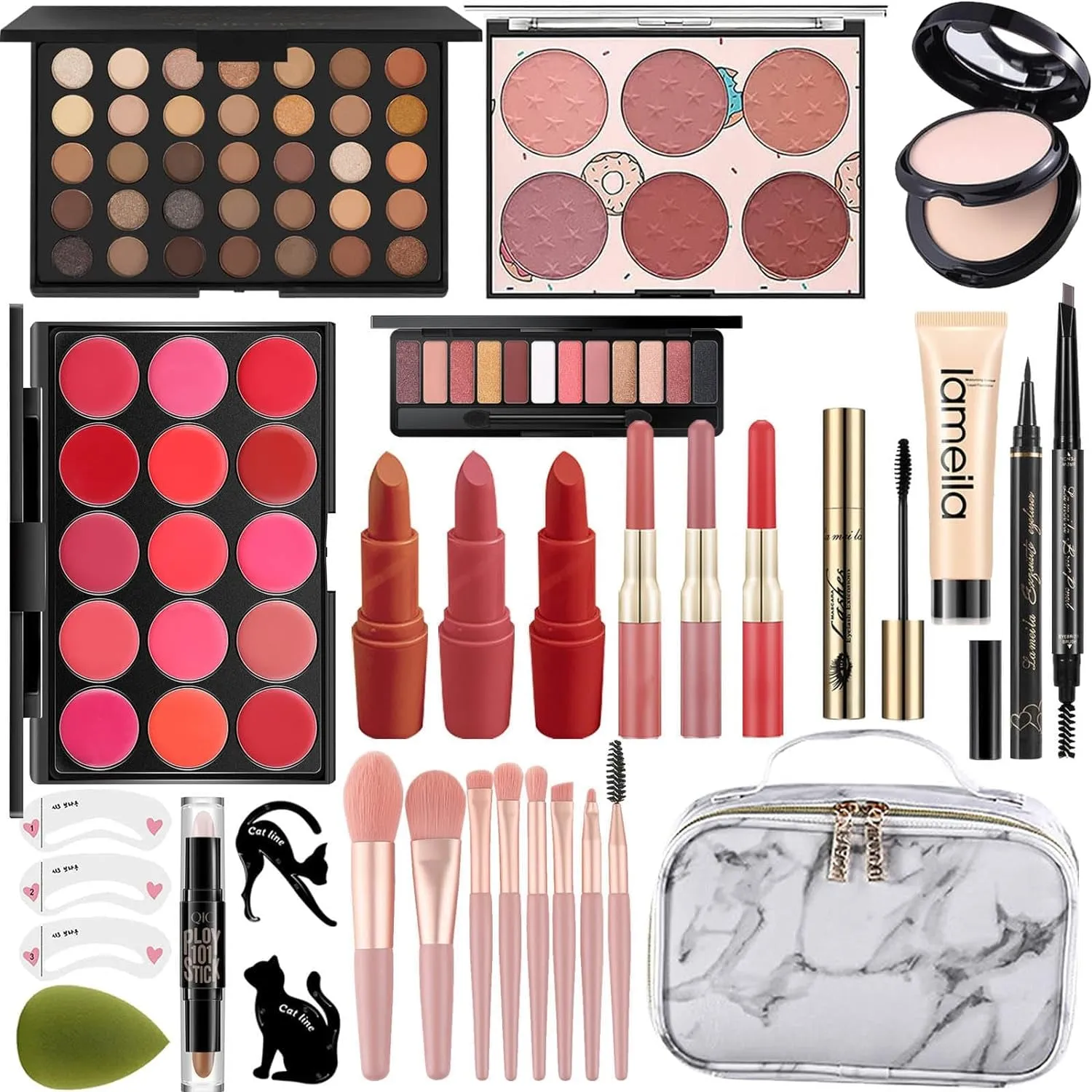 Ultimate All-in-One Makeup Collection for Women - Perfect for Beginners & Pros, Portable (Black)