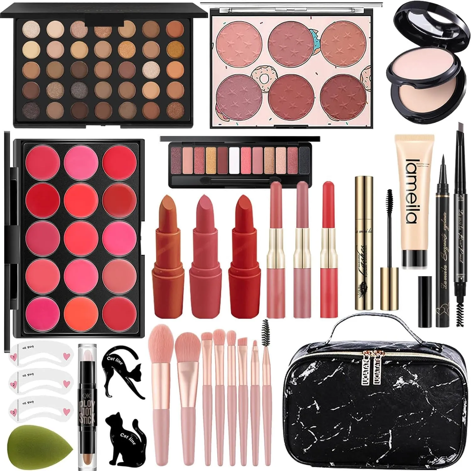 Ultimate All-in-One Makeup Collection for Women - Perfect for Beginners & Pros, Portable (Black)