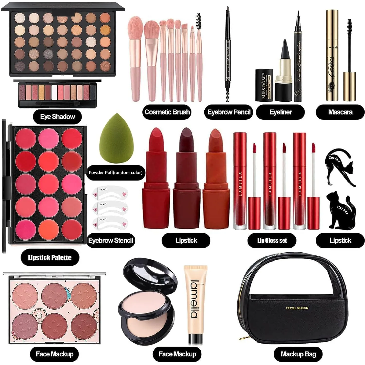 Ultimate All-in-One Makeup Collection for Women - Perfect for Beginners & Pros, Portable (Black)