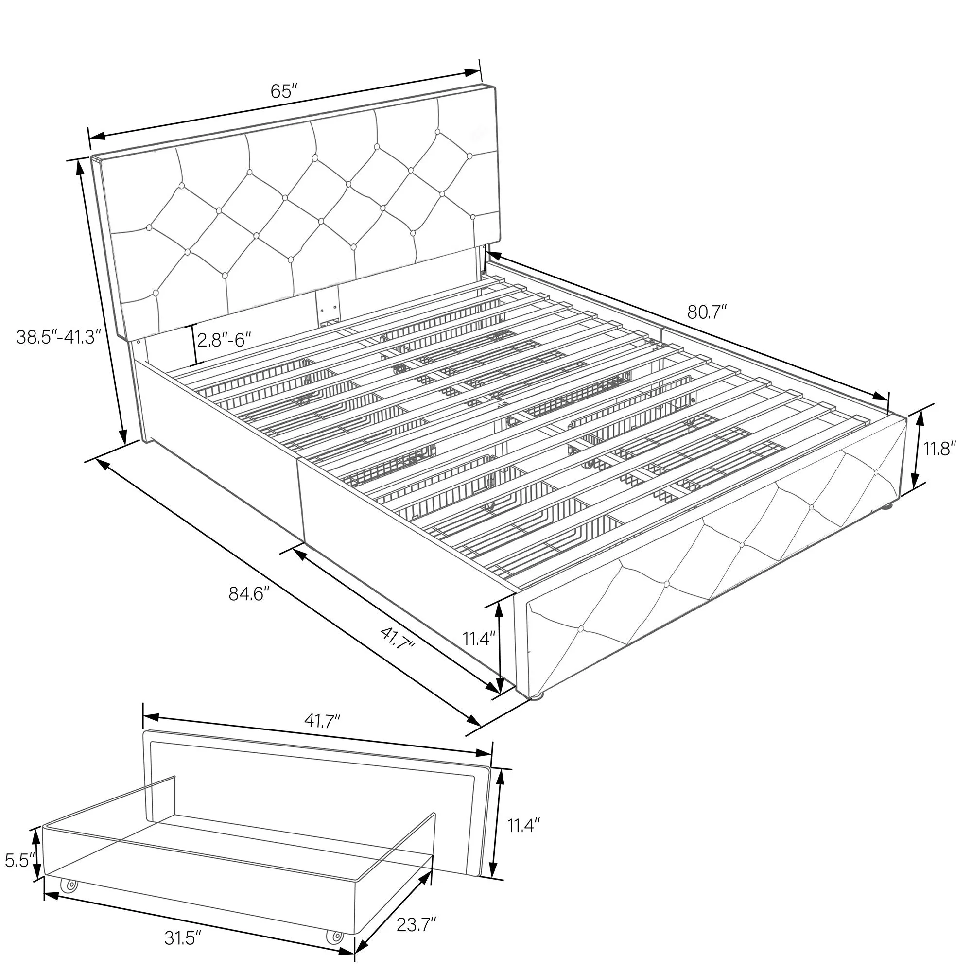 Upholstered Bed Frame with 4 Drawers Storage and Headboard