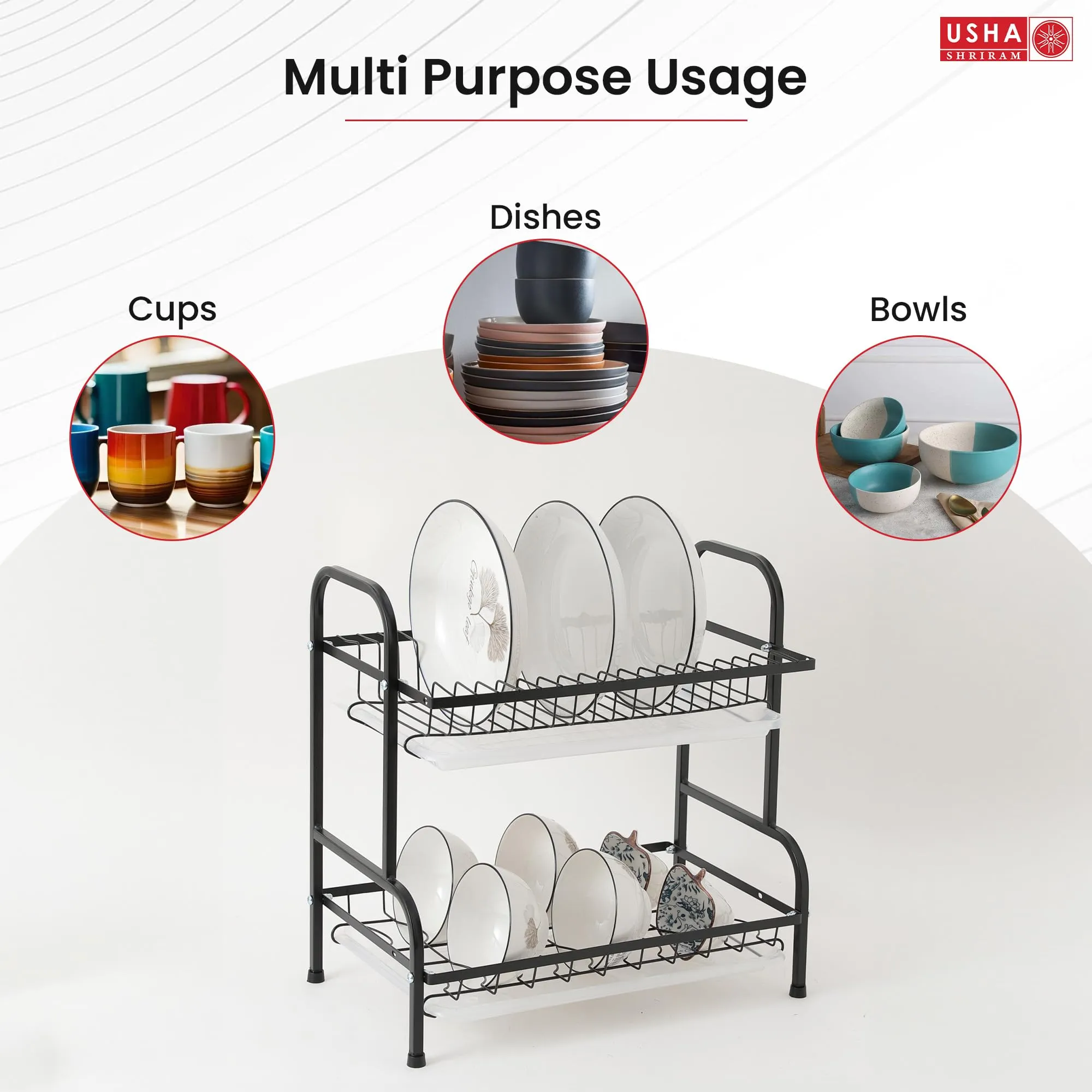 USHA SHRIRAM Plate Bowl Holder Sink Organiser In Kitchen | Kitchen Organiser Rack | Utensil Dish Organiser For Kitchen With Spoon Knife Holder Hooks (Plate Bowl Holder, Pack of 3)