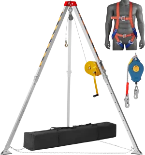 Vevor Confined Space Tripod Kit 1800 Lbs. Winch 7' Legs 98' Cable 32.8' Fall Arrester and Rescue Harness New