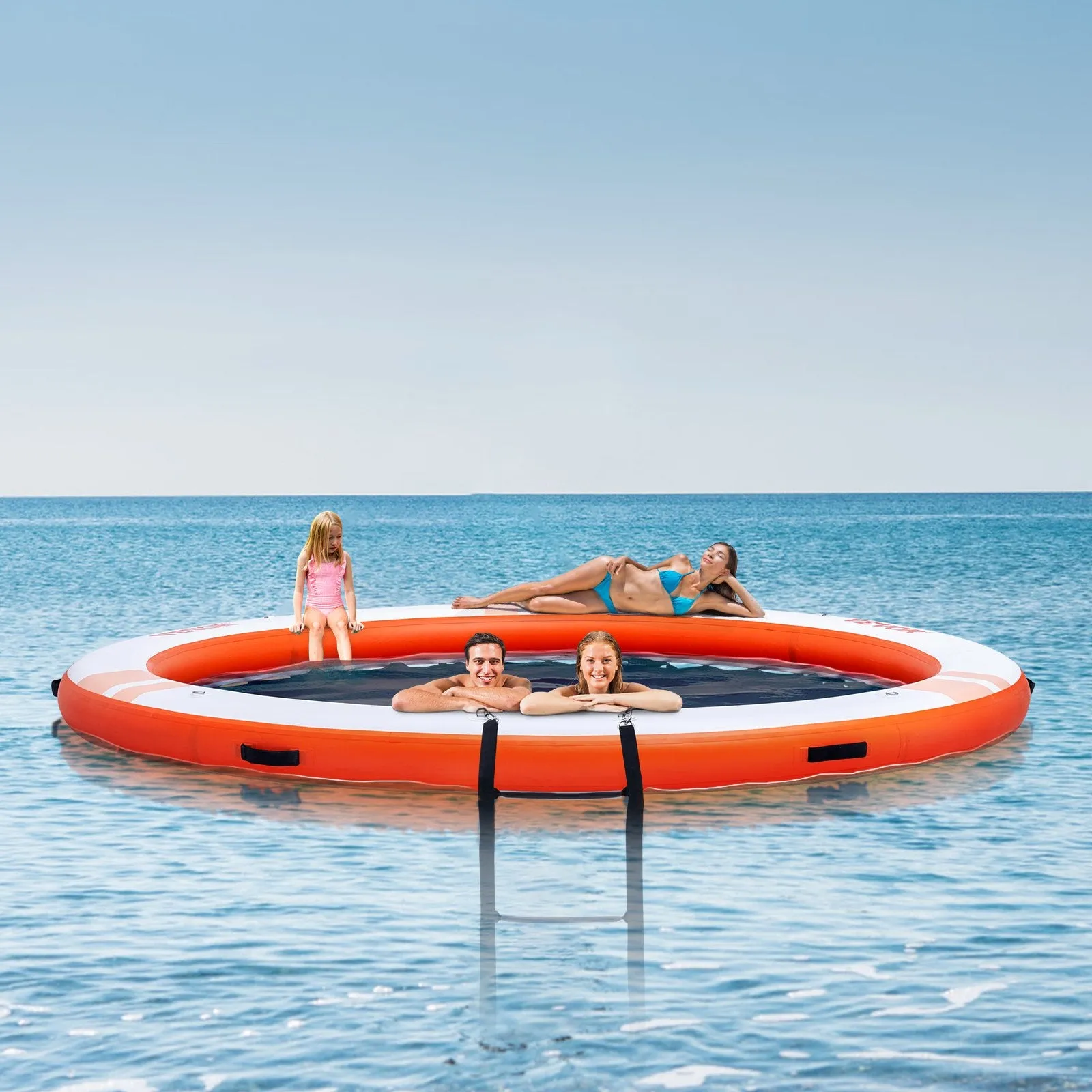 Vevor Inflatable Floating Dock 10' Dia. Non-Slip Platform with 8' Trampoline Mesh Pool and Detachable Ladder New